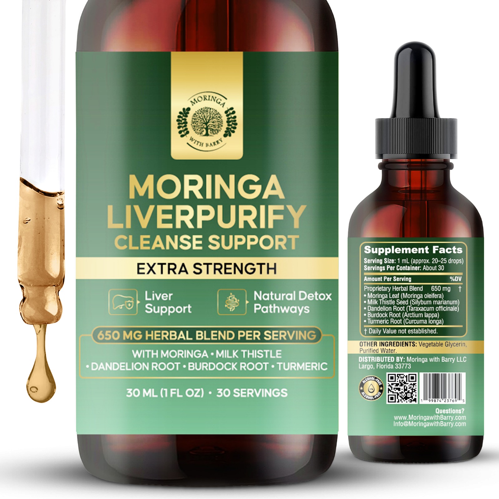 Moringa Liver Purify Cleanse Support Extract – Multi-Herb Botanical Drops with Moringa, Milk Thistle, Dandelion Root, Burdock Root & Turmeric | 650 MG Herbal Blend for Liver Support & Natural Detox